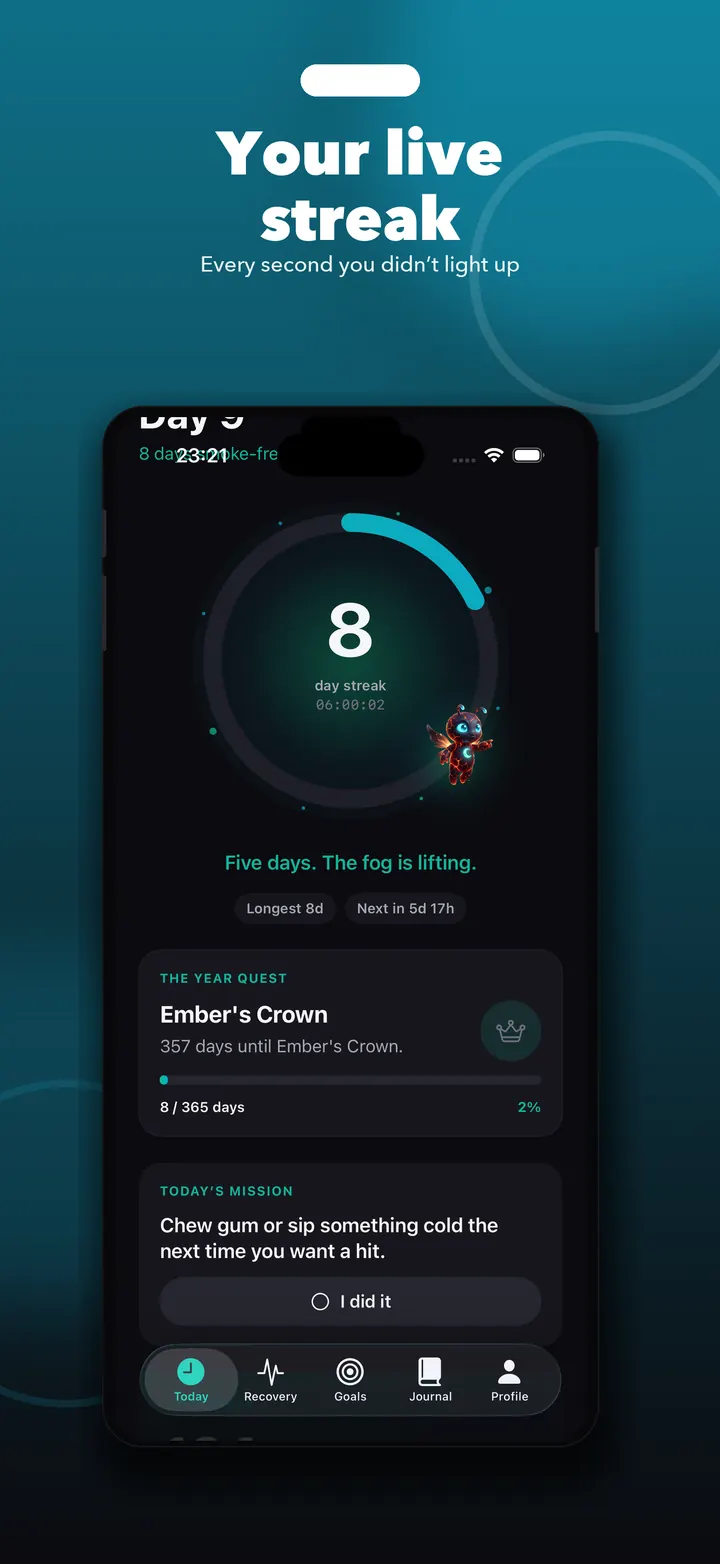 Live smoke-free streak timer